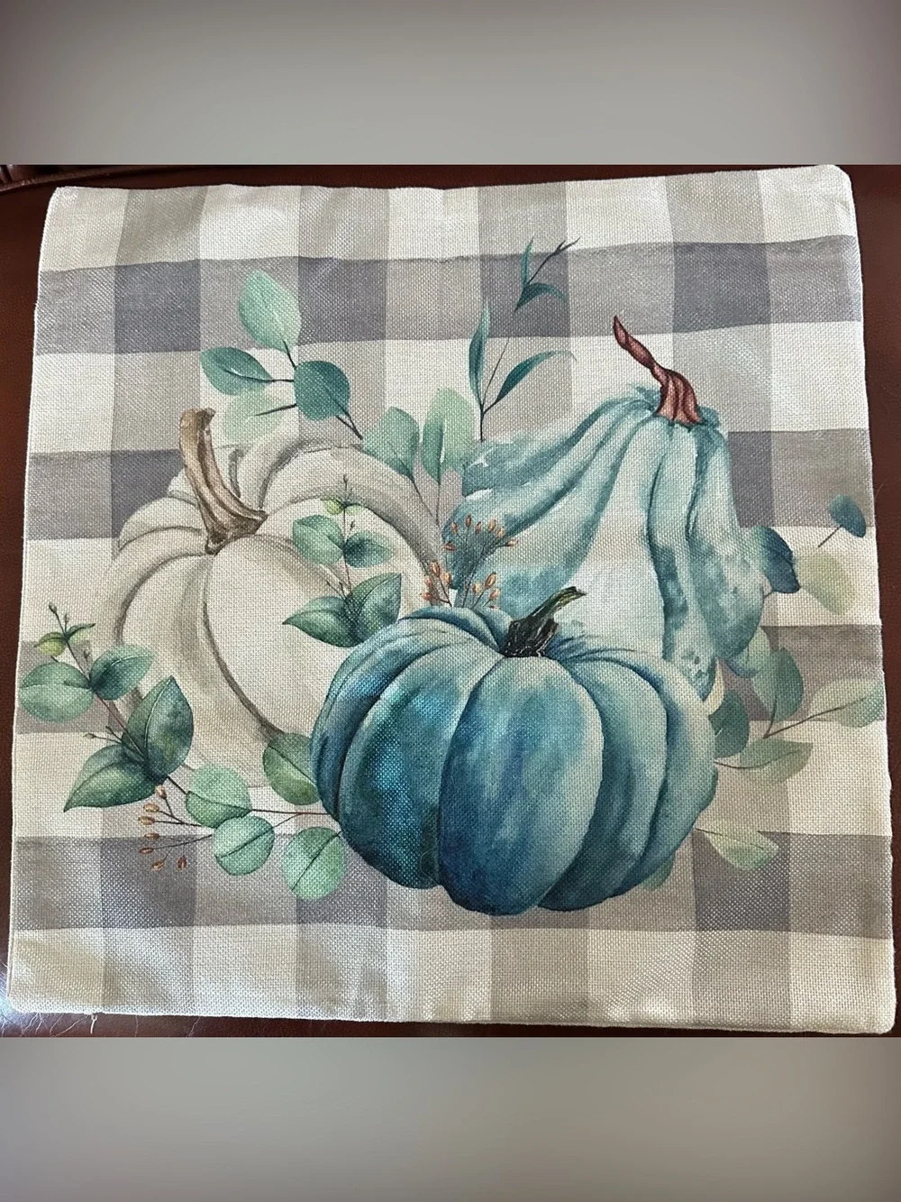 Set of 4 Fall Decorative Pillow Cases in Blues, Teals, Cream & Gray 18”x18” NEW